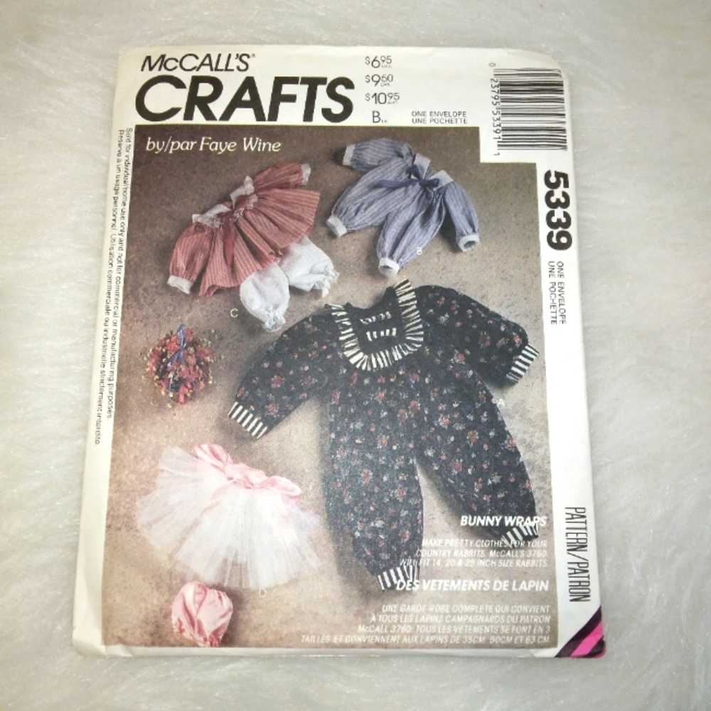 MCCALL'S Faye Wine wardrobe for Country Rabbits, 25" 20" 14" dolls